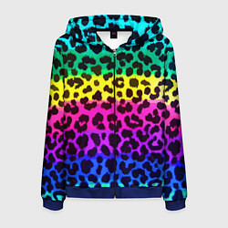 Толстовка 3D на молнии мужская Leopard Pattern Neon, цвет: 3D-синий