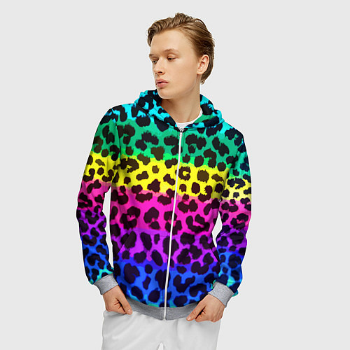 Мужская толстовка на молнии Leopard Pattern Neon / 3D-Меланж – фото 3