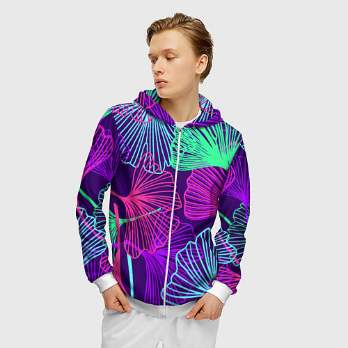 Мужская толстовка на молнии Neon color pattern Fashion 2023 / 3D-Белый – фото 3