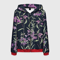 Толстовка 3D на молнии мужская Цветы Фиолетовые, цвет: 3D-красный