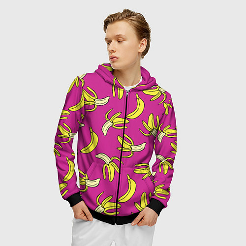 Мужская толстовка на молнии Banana pattern Summer Color / 3D-Черный – фото 3