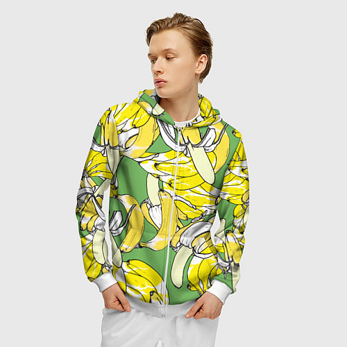 Мужская толстовка на молнии Banana pattern Summer Food / 3D-Белый – фото 3