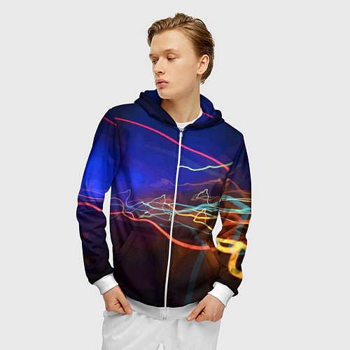 Мужская толстовка на молнии Neon vanguard pattern Lightning Fashion 2023 / 3D-Белый – фото 3