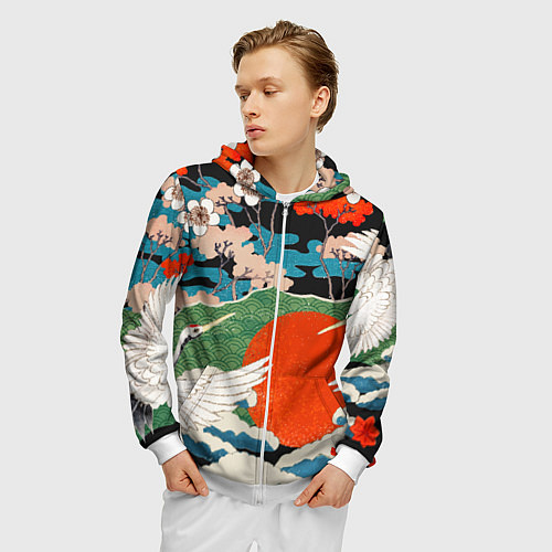 Мужская толстовка на молнии Воспоминания об Японии / 3D-Белый – фото 3