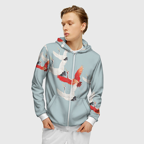 Мужская толстовка на молнии Стая журавлей / 3D-Белый – фото 3