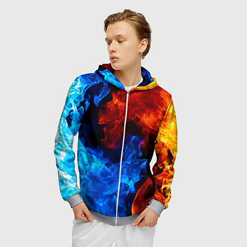 Мужская толстовка на молнии Огонь - Вода Инь - Янь / 3D-Меланж – фото 3