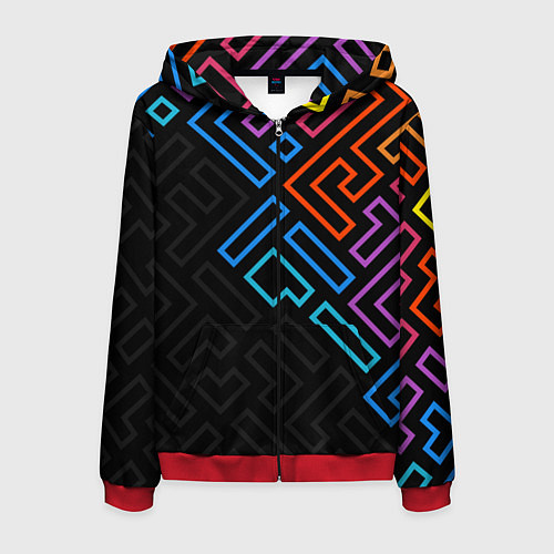 Мужская толстовка на молнии НЕОНОВЫЕ ФИГУРЫ НЕОН / 3D-Красный – фото 1