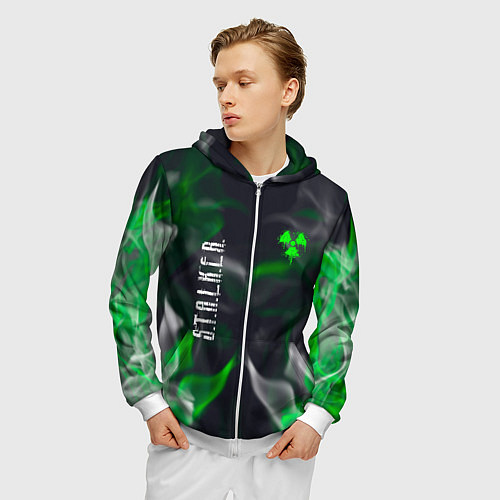 Мужская толстовка на молнии S T A L K E R 2 пламя / 3D-Белый – фото 3