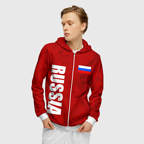 Мужская толстовка на молнии RUSSIA - RED EDITION - SPORTWEAR / 3D-Белый – фото 3