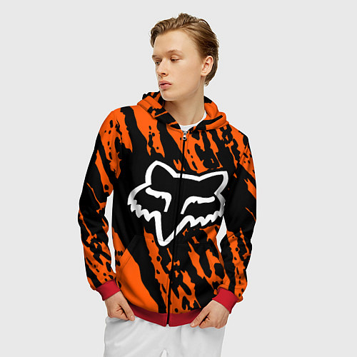 Мужская толстовка на молнии FOX MOTOCROSS ORANGE / 3D-Красный – фото 3