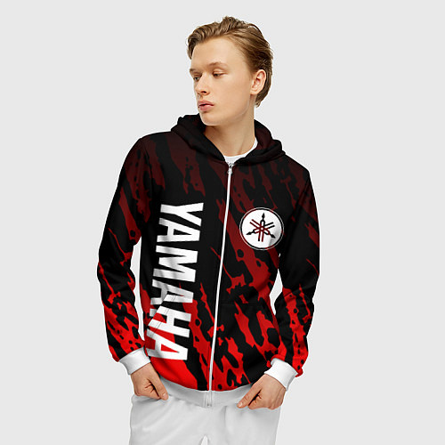 Мужская толстовка на молнии Yamaha - Красные пятна / 3D-Белый – фото 3