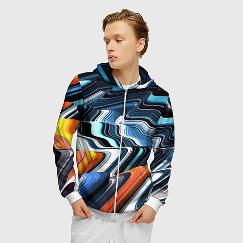 Мужская толстовка на молнии Abstraction expressive pattern / 3D-Белый – фото 3