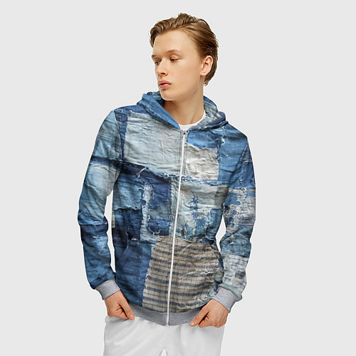Мужская толстовка на молнии Пэчворк Рваная ткань Hype / 3D-Меланж – фото 3