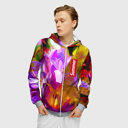 Толстовка 3D на молнии мужская Красочный цветочный узор Лето Colorful Floral Patt, цвет: 3D-меланж — фото 2