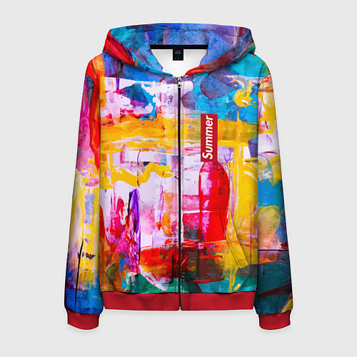 Мужская толстовка на молнии Импрессионизм Лето Абстракция Impressionism Summer / 3D-Красный – фото 1