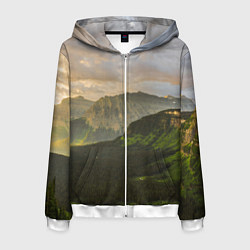 Толстовка 3D на молнии мужская Горы, лес, небо, цвет: 3D-белый