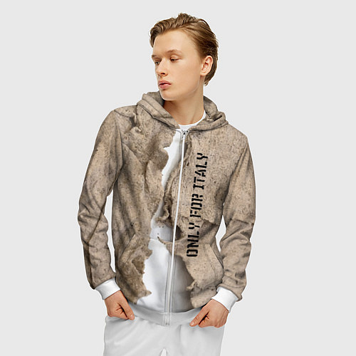 Мужская толстовка на молнии Только для Италии Мешковина Рваньё Only for Italy / 3D-Белый – фото 3