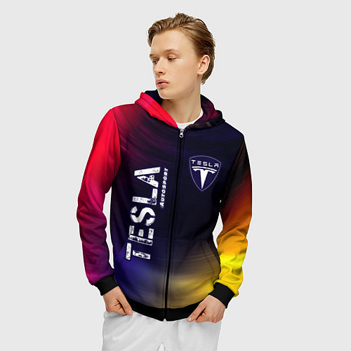 Мужская толстовка на молнии ТЕСЛА Tesla Autosport Звезды / 3D-Черный – фото 3