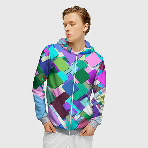 Мужская толстовка на молнии MULTICOLORED SQUARES / 3D-Меланж – фото 3