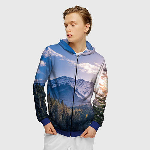 Мужская толстовка на молнии Горы Лес Солнце / 3D-Синий – фото 3
