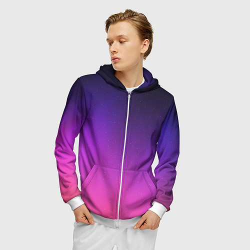 Мужская толстовка на молнии Розовофиолетовый градиент / 3D-Белый – фото 3