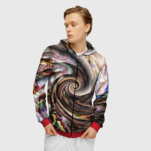 Мужская толстовка на молнии Картина-абстракция Ураган / 3D-Красный – фото 3