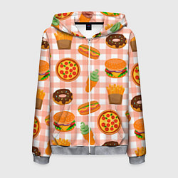 Мужская толстовка на молнии PIZZA DONUT BURGER FRIES ICE CREAM pattern