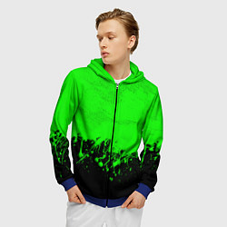 Толстовка 3D на молнии мужская САЛАТОВЫЕ НЕОНОВЫЕ БРЫЗГИ КРАСКИ, цвет: 3D-синий — фото 2