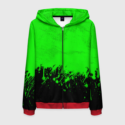 Мужская толстовка на молнии САЛАТОВЫЕ НЕОНОВЫЕ БРЫЗГИ КРАСКИ / 3D-Красный – фото 1