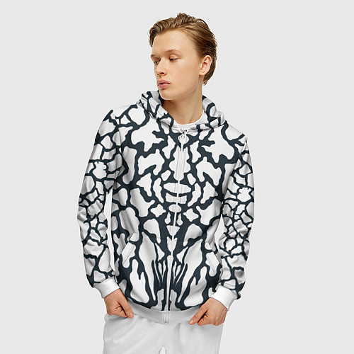 Мужская толстовка на молнии Animal Black and White Pattern / 3D-Белый – фото 3