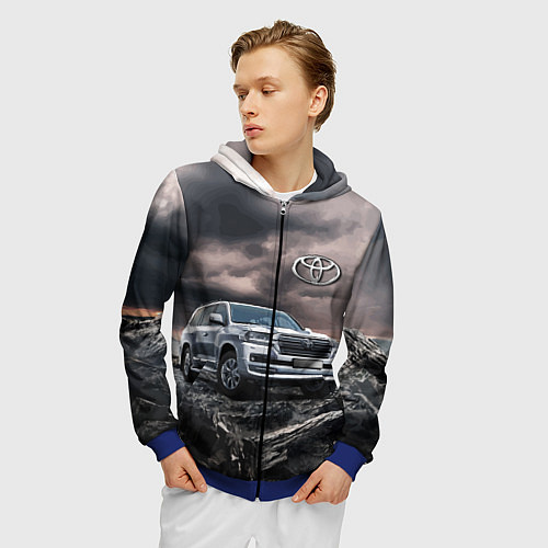 Мужская толстовка на молнии Toyota Land Cruiser 200 среди скал / 3D-Синий – фото 3