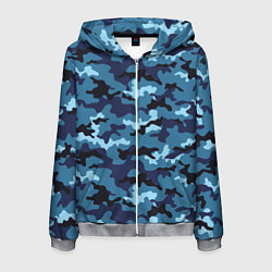 Толстовка 3D на молнии мужская Камуфляж Тёмно-Синий Camouflage Dark-Blue, цвет: 3D-меланж