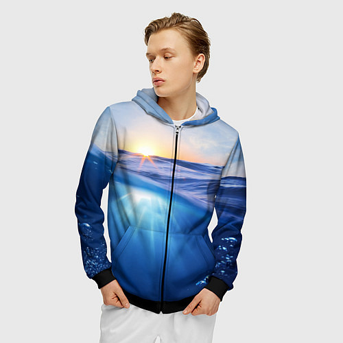 Мужская толстовка на молнии Грань между небом и водой / 3D-Черный – фото 3
