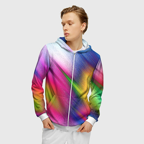 Мужская толстовка на молнии Абстрактный разноцветный текстурированный фон / 3D-Белый – фото 3