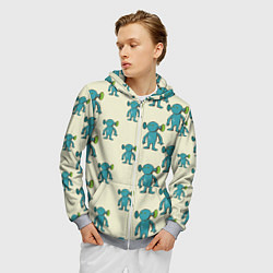 Толстовка 3D на молнии мужская Милые зеленые человечки, цвет: 3D-меланж — фото 2