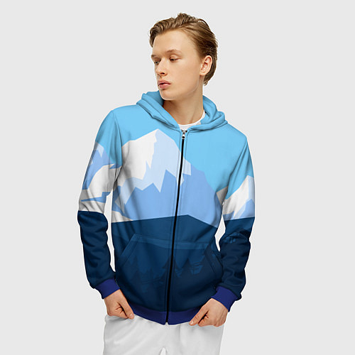 Мужская толстовка на молнии Горы, лес, канатная дорога / 3D-Синий – фото 3