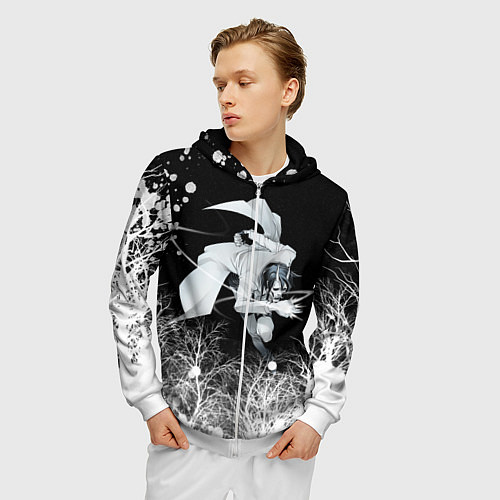 Мужская толстовка на молнии Белый Неон над лесом White Neon / 3D-Белый – фото 3