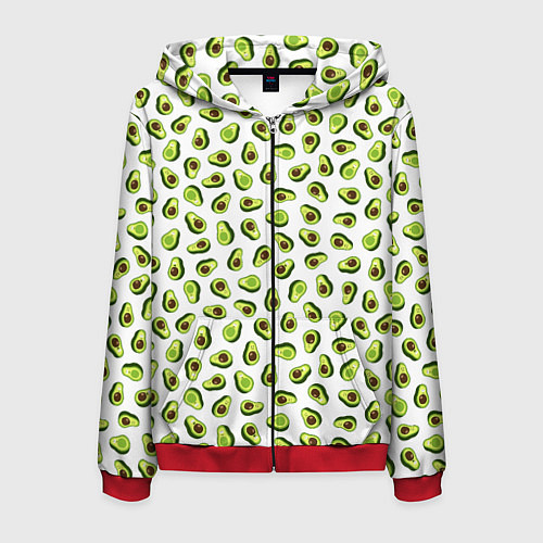 Мужская толстовка на молнии Смешное авокадо на белом фоне / 3D-Красный – фото 1