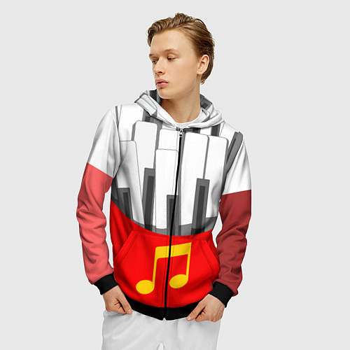 Мужская толстовка на молнии Клавиши фортепиано как картошка фри / 3D-Черный – фото 3