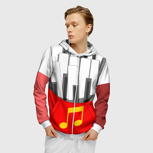 Мужская толстовка на молнии Клавиши фортепиано как картошка фри / 3D-Белый – фото 3