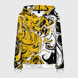 Толстовка 3D на молнии мужская Черно-желтые разводы, цвет: 3D-белый