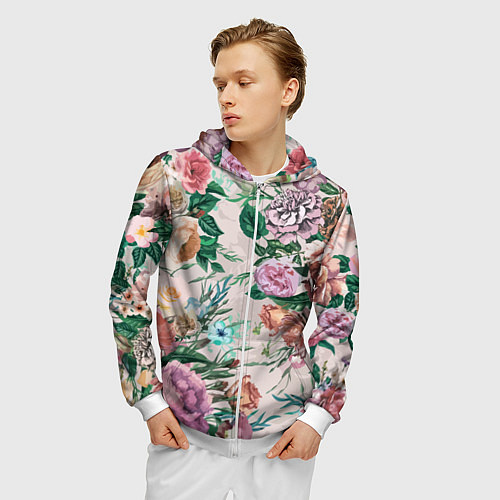 Мужская толстовка на молнии Color floral pattern Expressionism Summer / 3D-Белый – фото 3