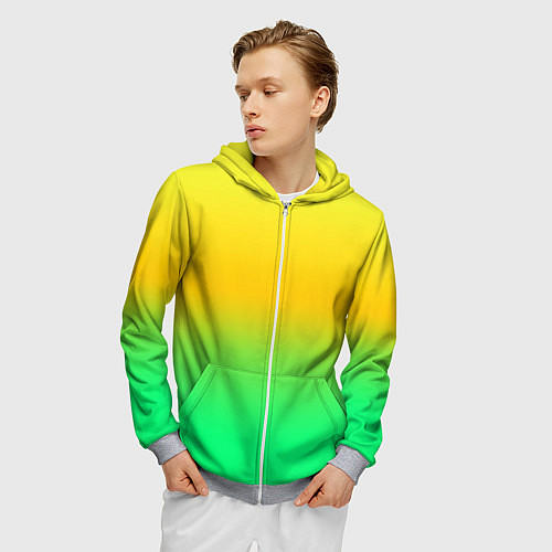 Мужская толстовка на молнии Неоновый градиентный желто-зеленый фон / 3D-Меланж – фото 3