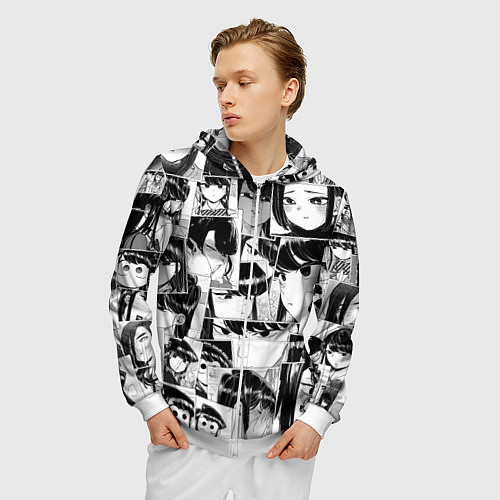 Мужская толстовка на молнии Komi san pattern / 3D-Белый – фото 3