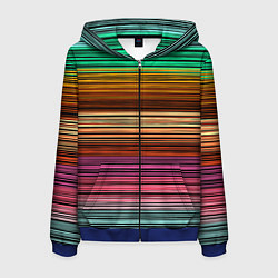 Толстовка 3D на молнии мужская Multicolored thin stripes Разноцветные полосы, цвет: 3D-синий