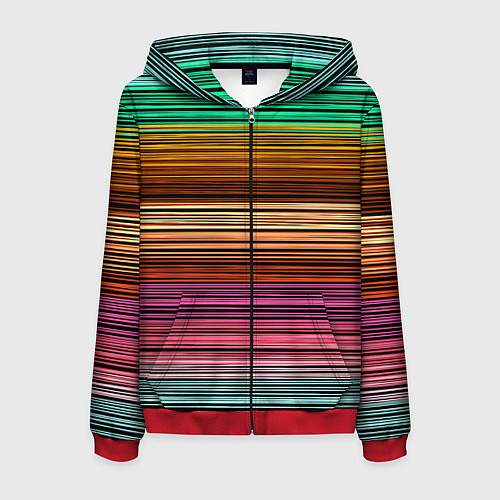 Мужская толстовка на молнии Multicolored thin stripes Разноцветные полосы / 3D-Красный – фото 1