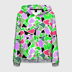 Толстовка 3D на молнии мужская Abstract pattern green pink spots, цвет: 3D-меланж