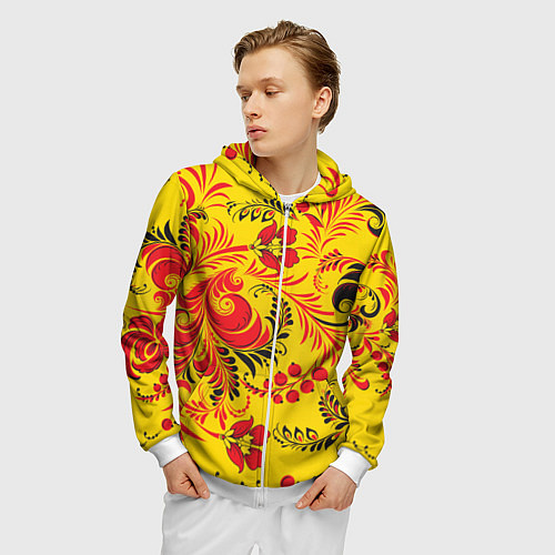 Мужская толстовка на молнии Хохломская Роспись Цветы / 3D-Белый – фото 3