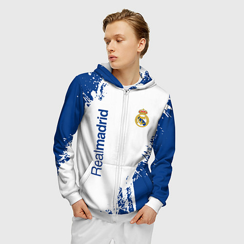 Мужская толстовка на молнии Реал Мадрид краска / 3D-Белый – фото 3