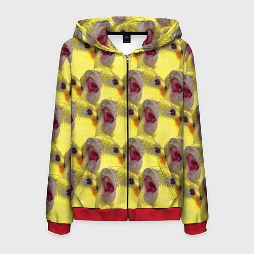 Мужская толстовка на молнии Попугай Корелла Орёт Мем / 3D-Красный – фото 1